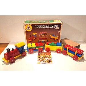 Eichhorn Holz-Bauzug Wooden Blocks Train Complete Set Original Box Vintage